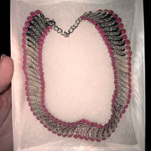 Pink Enamel and Pink Austrian Crystal in silvertone Women's Necklace (18inches)